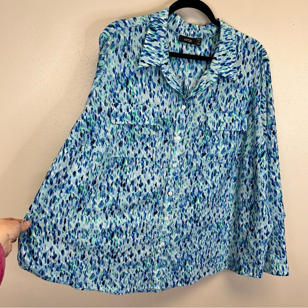 Ocean Blue Patterned Button Down Shirt Lightweigh… - image 8